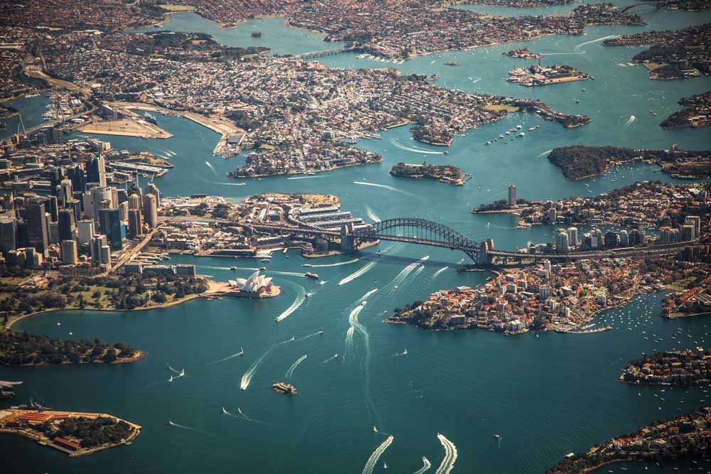 fotografía de la ciudad de Sydney desde un avión